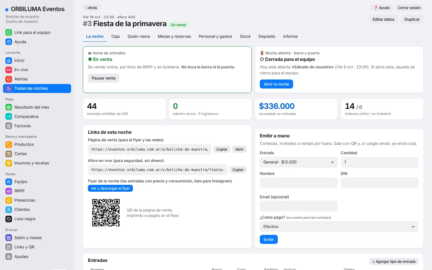 Pantalla del sistema: Fiesta de la primavera · Venta
